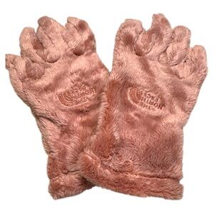 Girls The North Face Pink Furry Gloves size large